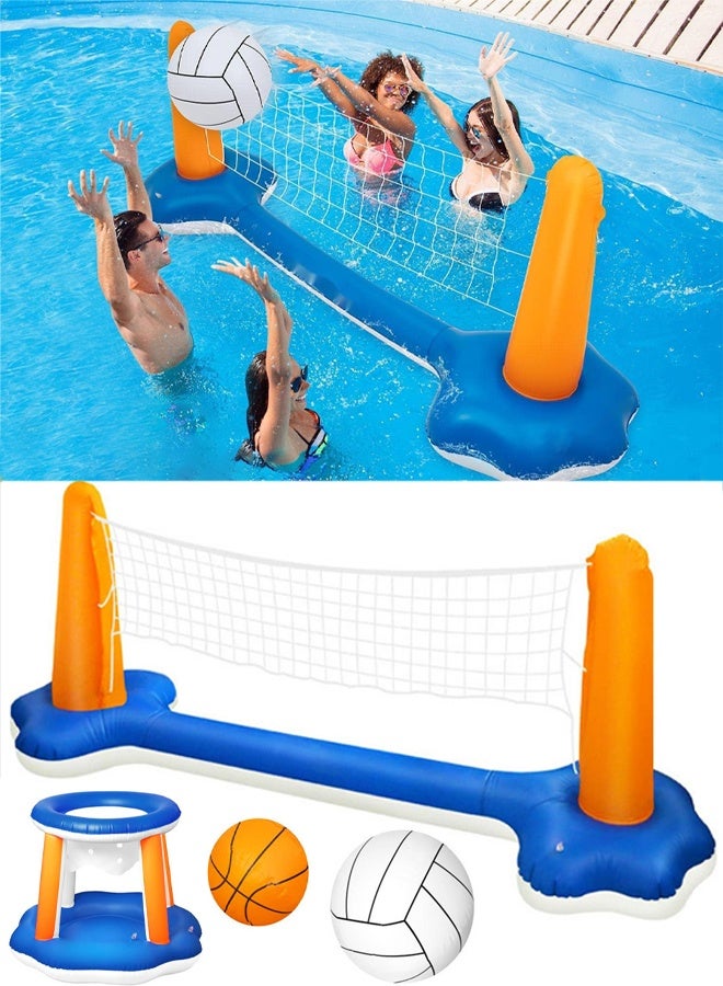 TAPIT Inflatable Pool Games Float Set with Volleyball Net and Basketball Hoops Floating Swimming Game Toy Inground Pool Toys Volleyball Net for Kids and Adults - Image 1